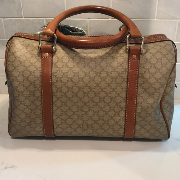Celine Tan and Brown Satchel with Patterned Scarf - Picture 2 of 16
